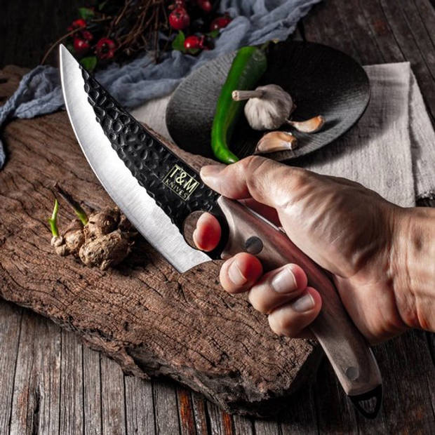 T&M Knives Professioneel Koksmes Vlijmscherp van RVS Japans Ergonomisch Handvat Bruin 27CM