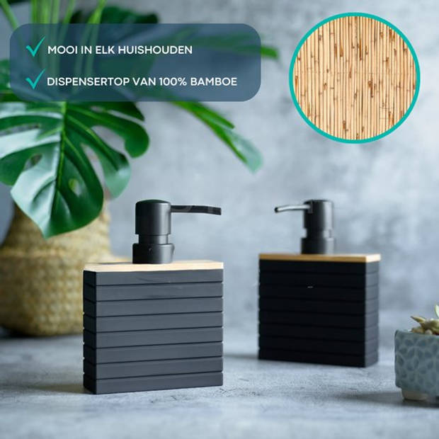 Zeeppompje Zwart - SET van 2 Zeepdispensers - Bamboe - Zeeppompjes - Zeeppompje vrijstaand - Zeepdispenser