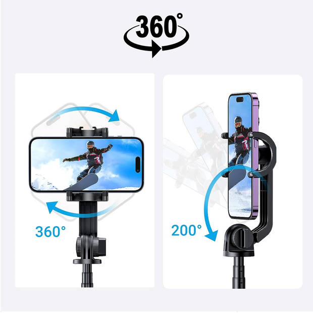 BS® Selfiestick Tripod Pro – Camera statief – 162 cm – Geschikt voor iPhone Samsung Gopro