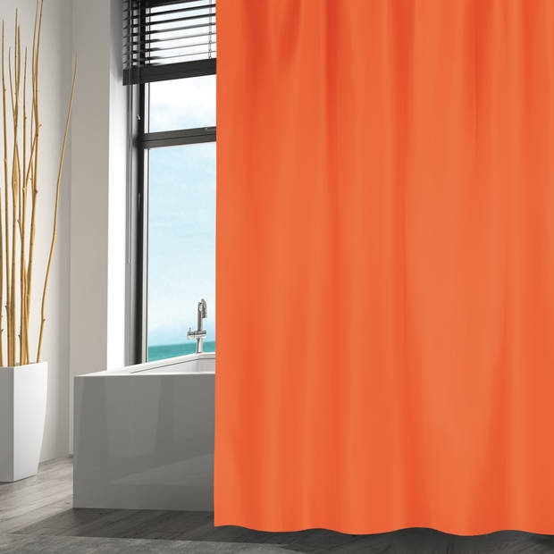 MSV Douchegordijn met ophangstang - uitschuifbaar 75-125 cm - oranje - 180 x 200 cm - polyester - Douchegordijnen