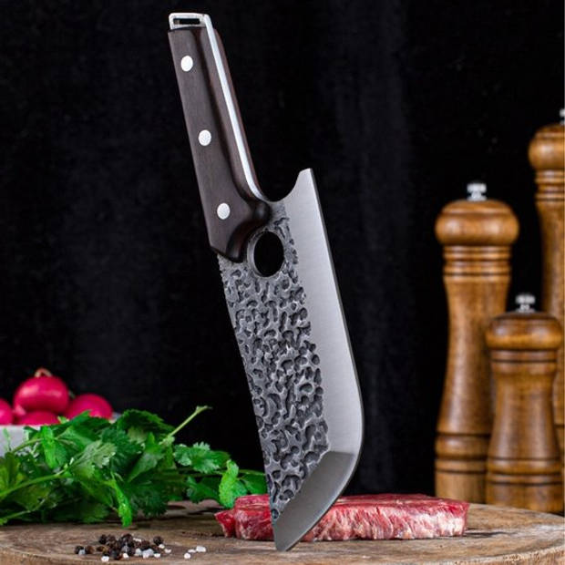 T&M Knives Hakmes Gehamerd Met Lasergat Met Lederen Hoes En Luxe Giftbox
