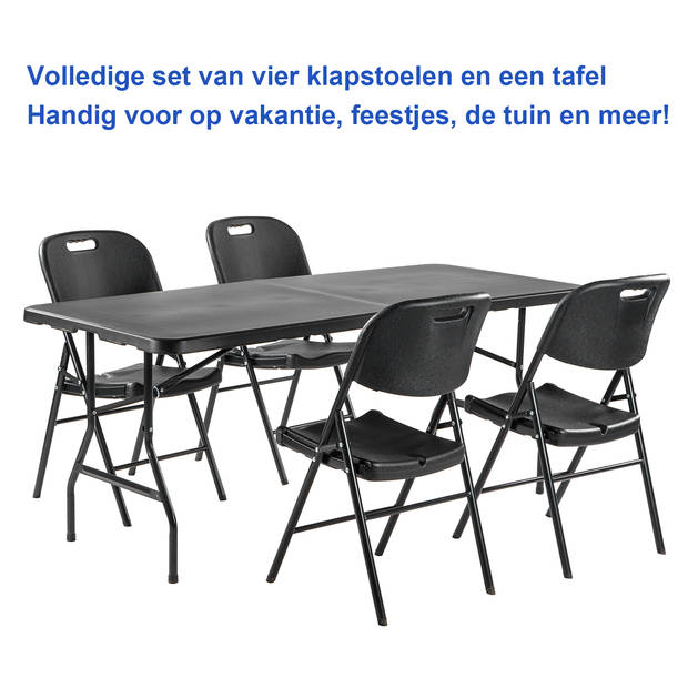 Bardi Zwarte Inklapbare Campingtafel 180x75 cm inclusief Zwarte rok