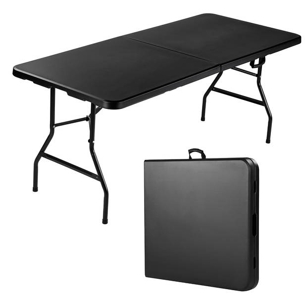 Bardi Zwarte Inklapbare Campingtafel 180x75 cm inclusief Zwarte rok