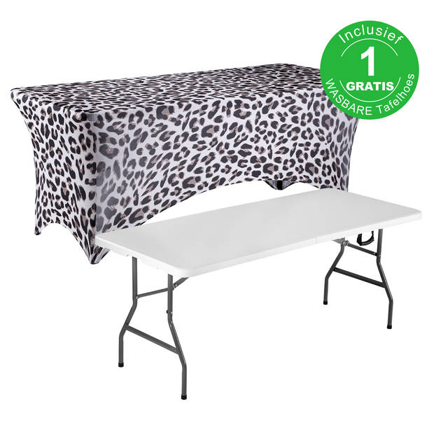 Bardi Witte Inklapbare Campingtafel 180x75 cm inclusief Tijger rok