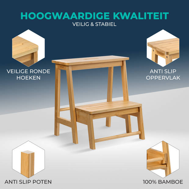 Opstapkruk van bamboe - Opstapje - 2 treden- Trapje in keuken- verhoging