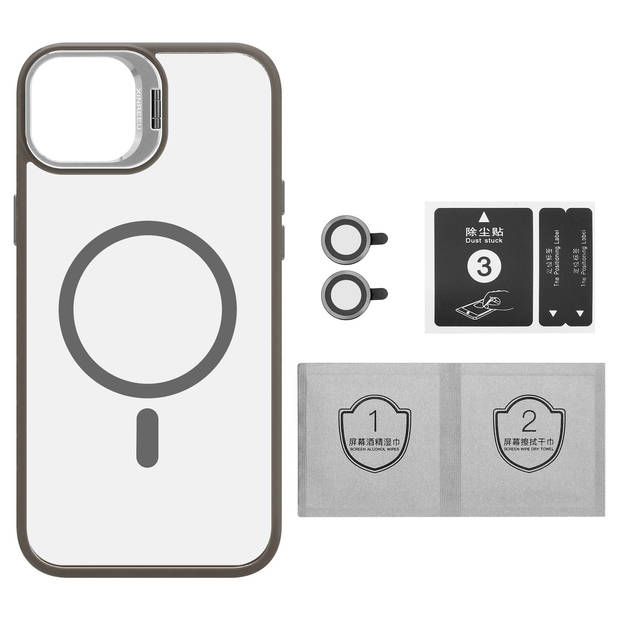 Cadorabo Hoesje geschikt voor Apple iPhone 15 PLUS Case in Grijs geschikt voor MagSafe met cameralensbescherming