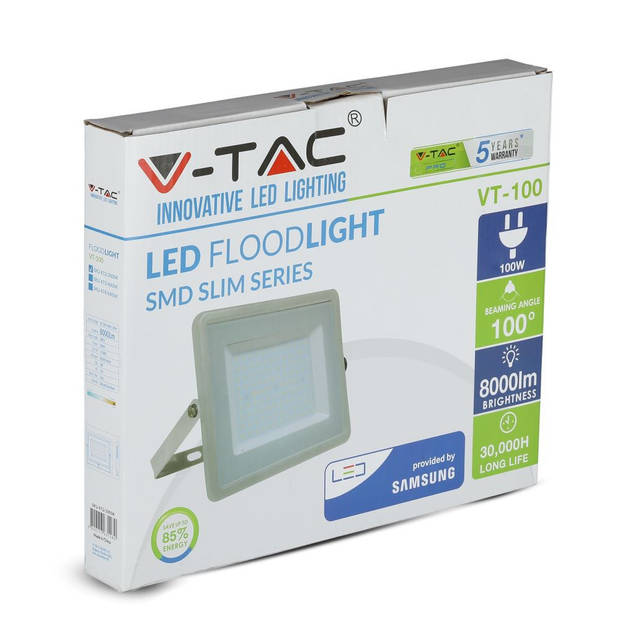 V-TAC VT-100-G Grijze LED Schijnwerpers - Samsung - IP65 - 100W - 8000 Lumen - 4000K - 5 Jaar