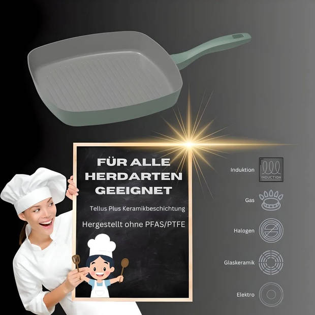 Michelino 28213 - Groene Grillpan - 28 cm - Groen