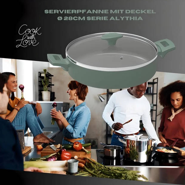 Michelino 28219 - Groene braadpan / Serveerpan met deksel - 28 cm - Groen