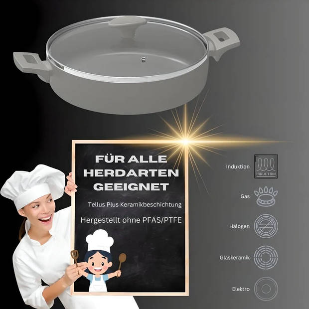 Michelino 28220 - Beige Braadpan / Serveerpan met deksel - 28 cm - beige