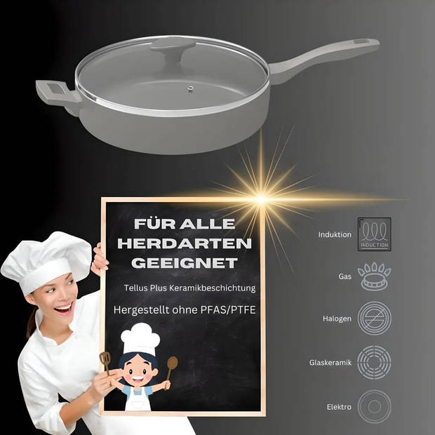 Michelino 28217 - Beige Braadpan met deksel - 28 cm - beige