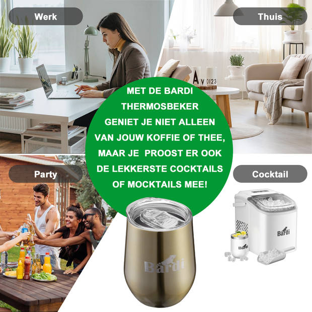 Bardi RVS 2 Stuks Dubbelwandige Thermosbeker, Partybeker Set met Deksels – GOUD