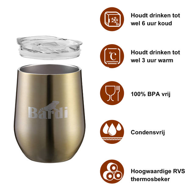 Bardi RVS 2 Stuks Dubbelwandige Thermosbeker, Partybeker Set met Deksels – GOUD