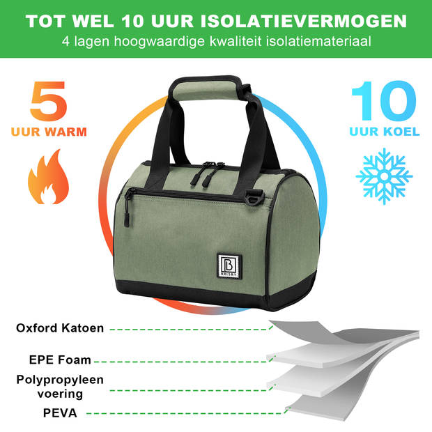 Brisby 4 Laags Geïsoleerde Koeltas - Lunchtas 10 Liter - Groen