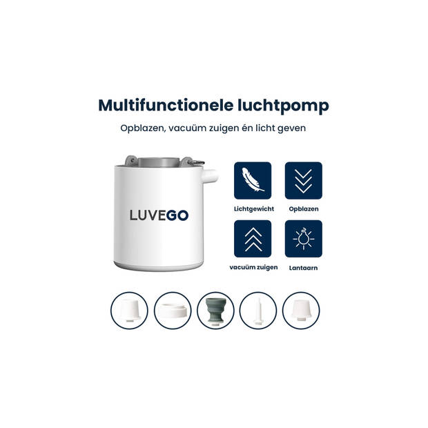 Luvego luchtbed pomp MINI PUMP - Oplaadbare luchtbedpomp - 400LM lantaarn - 3-in-1