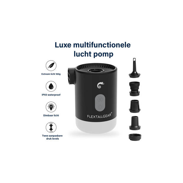 Flextail Gear Max Pump 2 Pro Luchtbedpomp - 4 in 1 - Luchtpomp, Lantaarn, Vacuümpomp, Noodpowerbank - Zwart