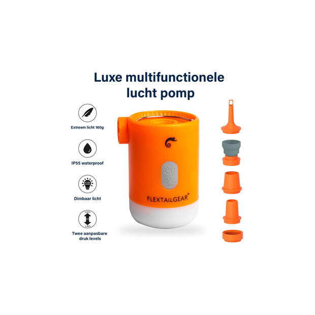 Flextail Gear Max Pump 2 Pro Luchtbedpomp - 4 in 1 - Luchtpomp, Lantaarn, Vacuümpomp, Noodpowerbank - Oranje