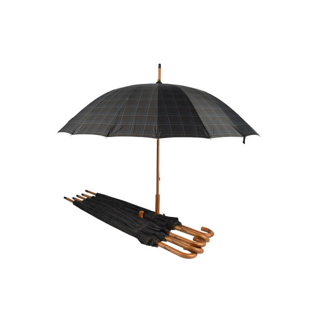 6X Black-blue Storm Umbrellas: The Perfect Companion For Outdoor Adventures - Width: 102Cm - With Wooden Handle