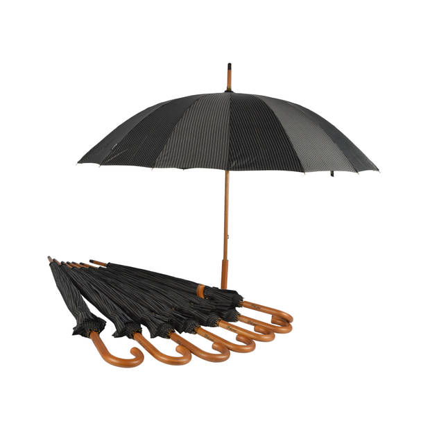 Stylish & Practical: 8x Black & White Umbrellas for Men & Women - 16 lanes - With Wooden Handle - 102cm Diameter