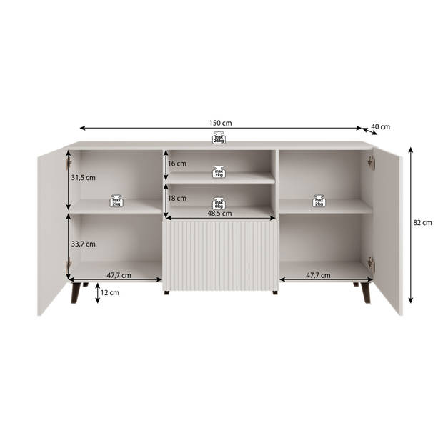 Meubella Dressoir Palamos - Mat zwart - 150 cm