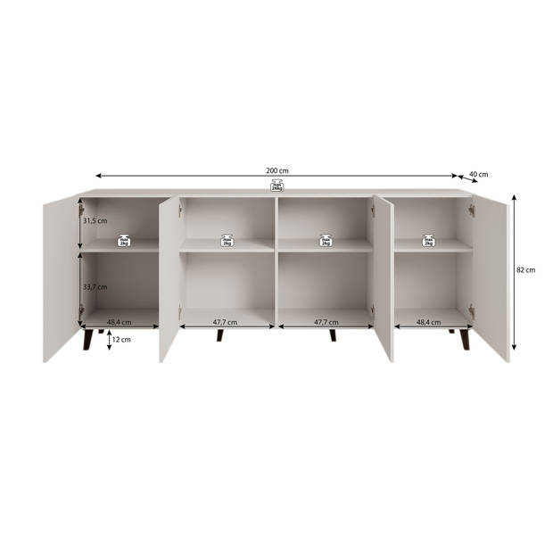 Meubella Dressoir Palamos - Wit - 200 cm