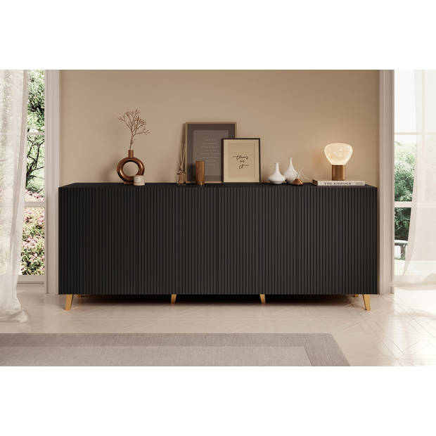 Meubella Dressoir Palamos - Mat zwart - 200 cm