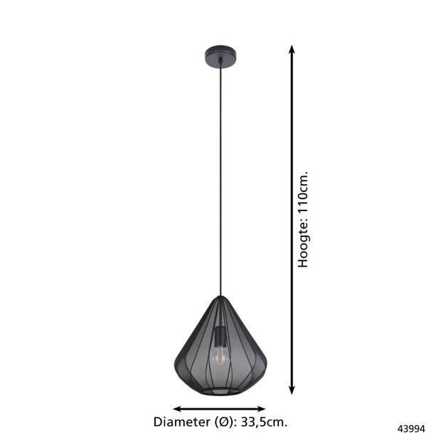 EGLO Dolwen Hanglamp - E27 - Ø 33,5 cm - Zwart - Textiel