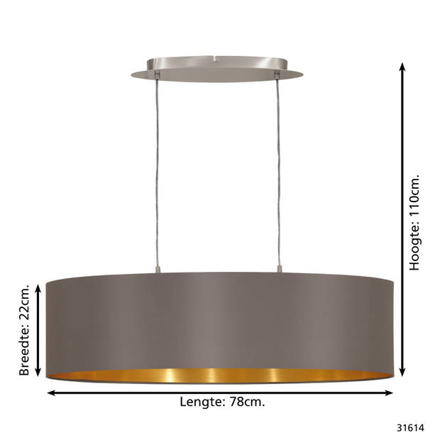 EGLO Maserlo - Hanglamp - 2 Lichts - 78cm - Nikkel-Mat - Goud