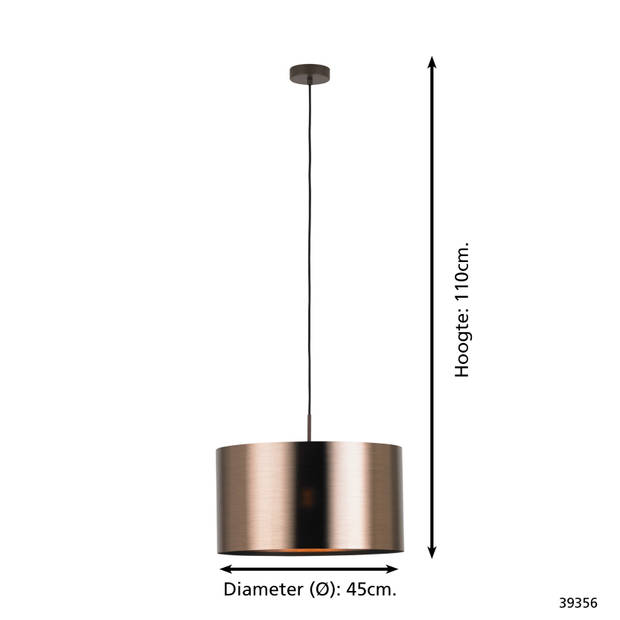 EGLO Saganto 1 - hanglamp - 1-lichts - E27 - Ø45 cm - bruin/koperkleurig
