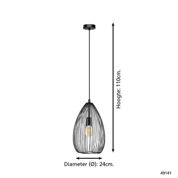 EGLO Clevedon - hanglamp - 1-lichts - E27 - zwart