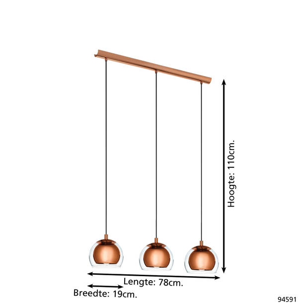 EGLO Rocamar - Hanglamp - Lengte 78cm - Koperkleurig - Helder