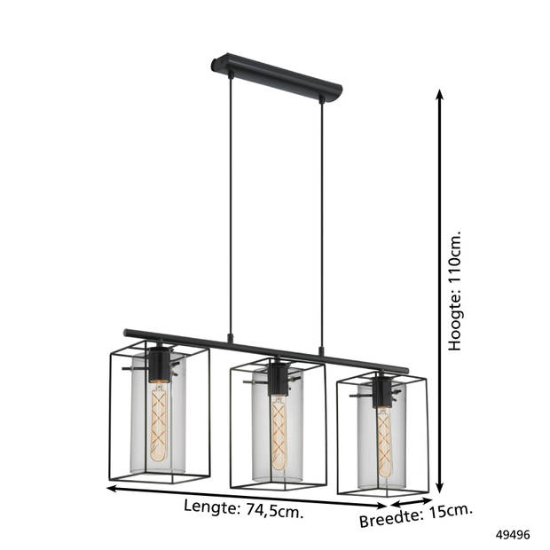 EGLO Loncino Hanglamp - E27 - 74,5 cm - Zwart