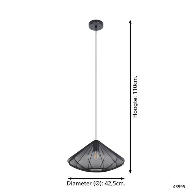 EGLO Dolwen Hanglamp - E27 - Ø 42,5 cm - Zwart - Textiel
