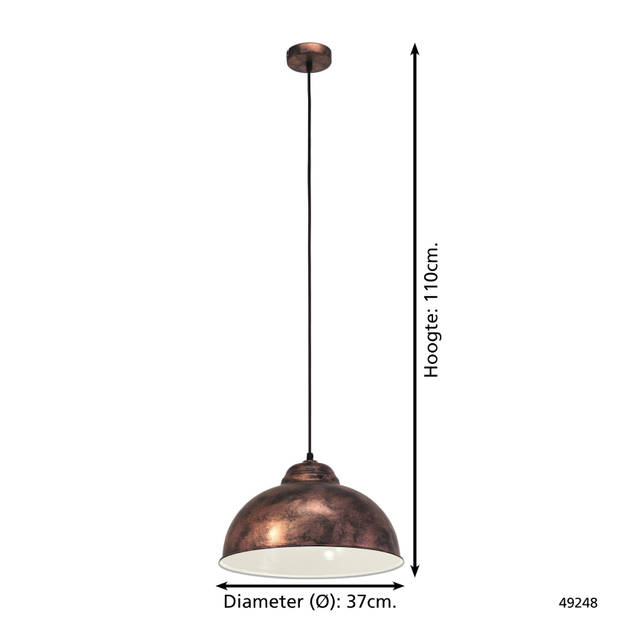 EGLO Vintage Truro 2 - Hanglamp - 1 Lichts - Ø370mm. - Koperkleurig