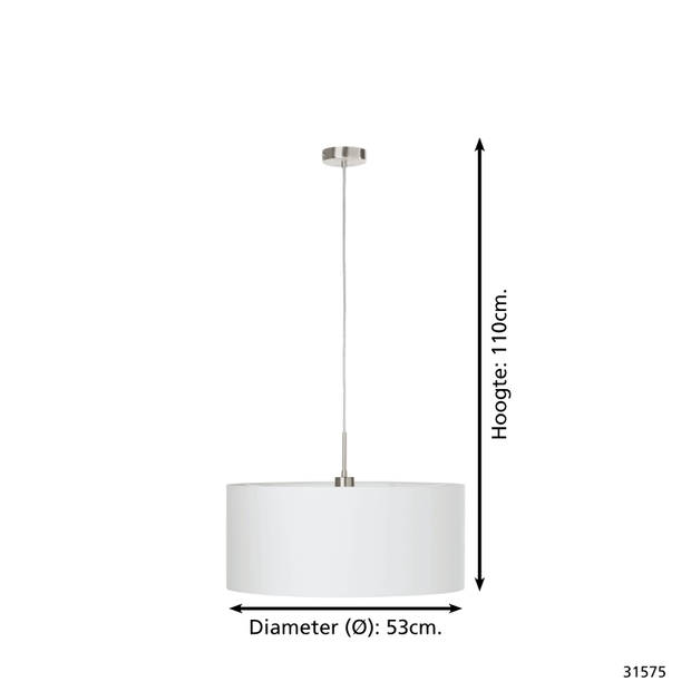 EGLO Pasteri - Hanglamp - 1 Lichts - Ø530mm. - Nikkel-Mat - Wit