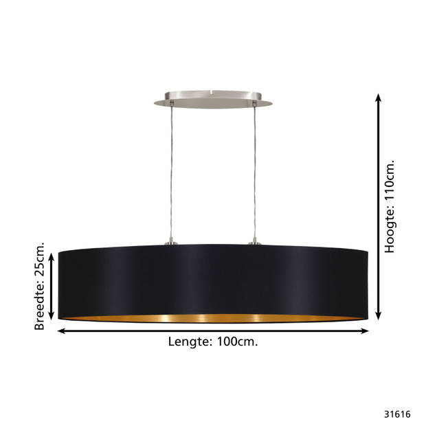 EGLO Maserlo - Hanglamp - 2 Lichts - 100cm - Nikkel-Mat - Zwart, Goud