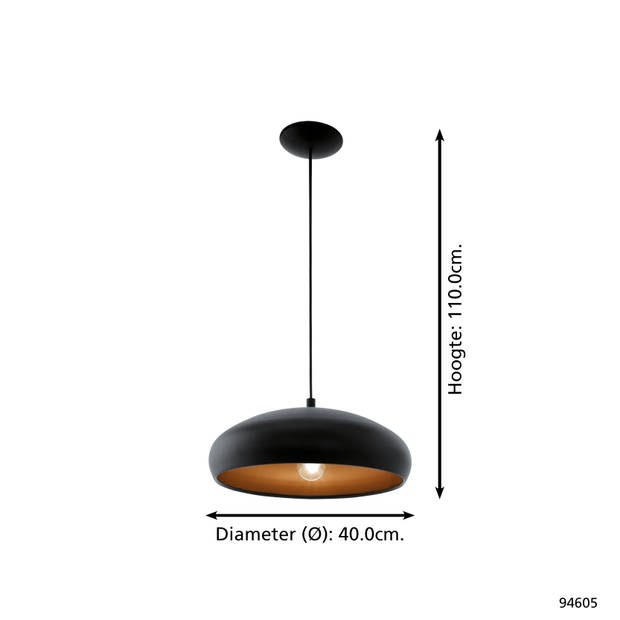 EGLO Mogano 1 Hanglamp - E27 - Ø 40 cm - Zwart/Koper