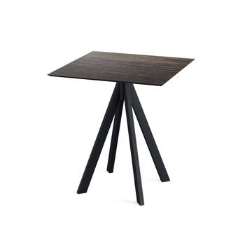 Infinity Terrastafel zwart frame + Riverwashed Wood HPL 70x70 cm