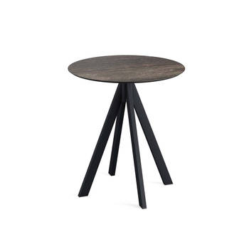 Infinity Terrastafel zwart frame + Riverwashed Wood HPL Ø70 cm