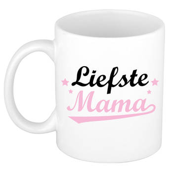 Bellatio Decorations Cadeau koffie/thee mok voor mama - roze - de liefste - 300 ml - Moederdag - feest mokken