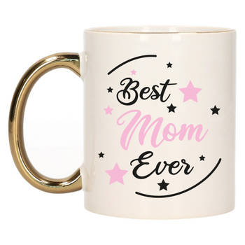 Bellatio Decorations Cadeau koffie/thee mok voor mama - roze met gouden oor - de beste - Moederdag - feest mokken