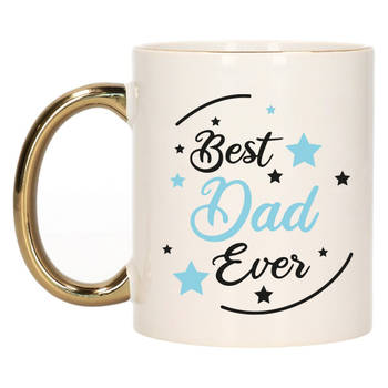 Bellatio Decorations Cadeau koffie/thee mok voor papa - blauw met gouden oor - de beste - Vaderdag - feest mokken