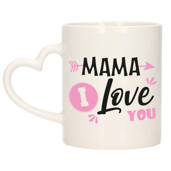 Bellatio Decorations Cadeau koffie/thee mok voor mama - roze - love - hartjes oor - Moederdag - feest mokken
