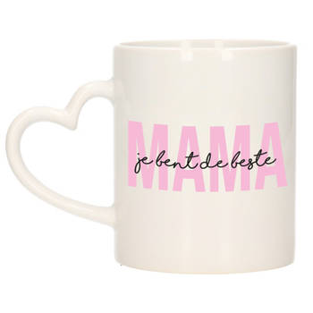 Bellatio Decorations Cadeau koffie/thee mok voor mama - roze - hartjes oor - Moederdag - feest mokken