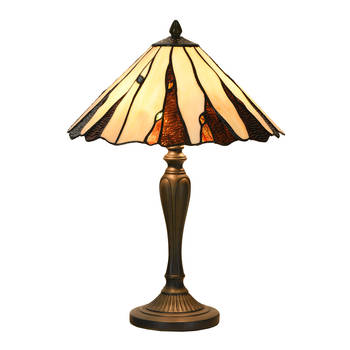 LumiLamp Tiffany Tafellamp Ø 35x53 cm Beige Glas Tiffany Bureaulamp Beige Tiffany Bureaulamp