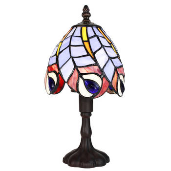 LumiLamp Tiffany Tafellamp Ø 15x32 cm Blauw Glas Pauwenveren Tiffany Bureaulamp Blauw Tiffany Bureaulamp