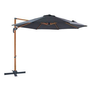 AXI Marisol Zweefparasol Rond Ø 300 cm in Hout Look / Grijs Ronde Parasol voor tuin met Aluminium Frame