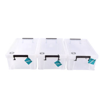 Grote Witte Plastic Opbergbox met klikdeksel - Stapelbare Opbergboxen - 10L - 39.5x25.5x15cm - Set van 3