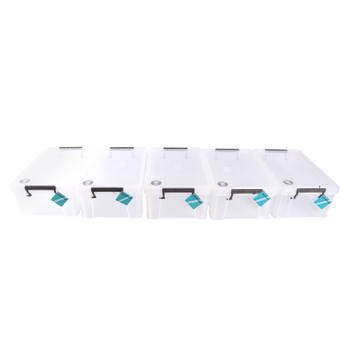 Set van 5 Stuks Stapelbare Grote Witte Opbergboxen van Plastic met Klikdeksel - Afmetingen: 39.5x25.5x15cm - Inhoud: 10L