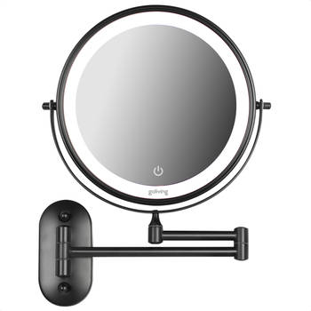 Goliving Make Up Spiegel Met Verlichting - Ø23 cm - 10x Vergroting - Dimbaar - Scheerspiegel - Oplaadbaar - Zwart